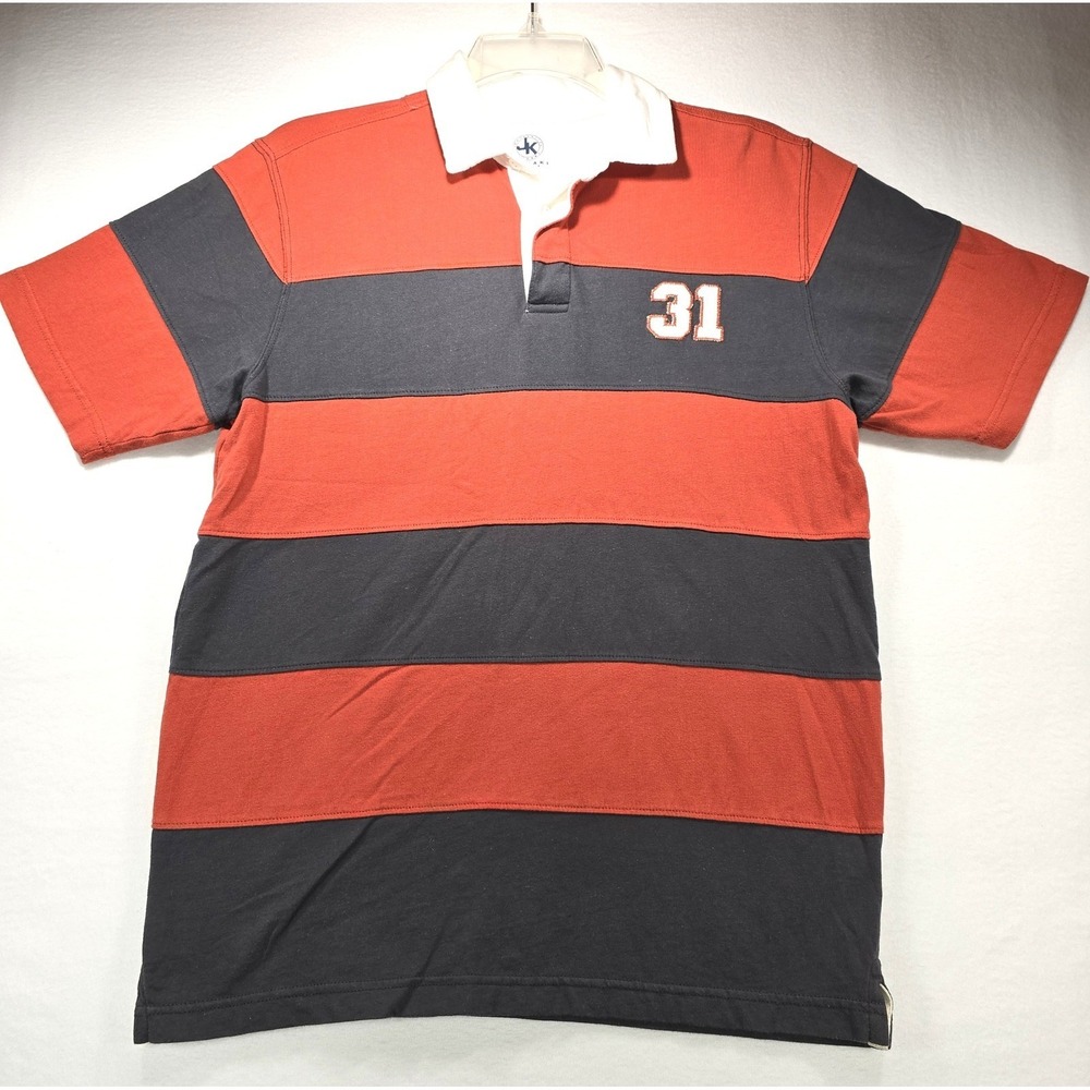 J Khaki Boys XL Rugby Shirt Orange Gray Striped Short Sleeve Polo Number 31